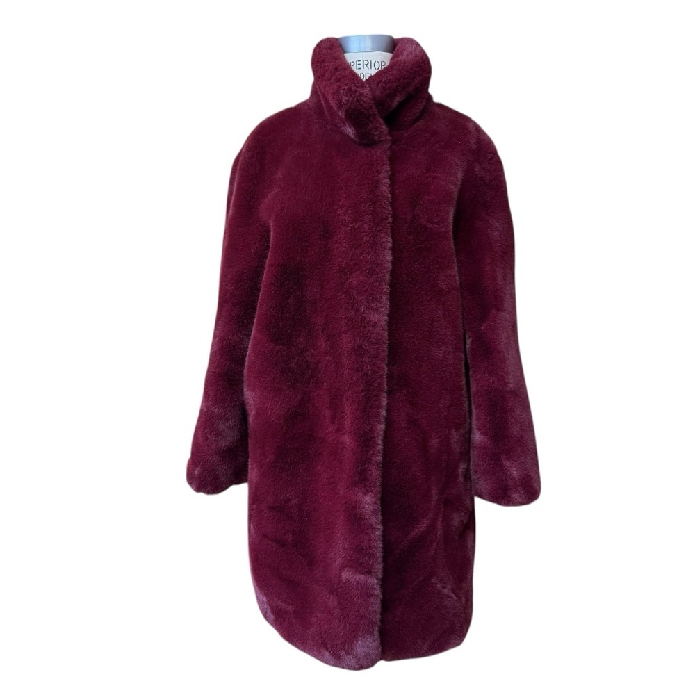 Mango Burgundy Faux Fur Pea Coat
